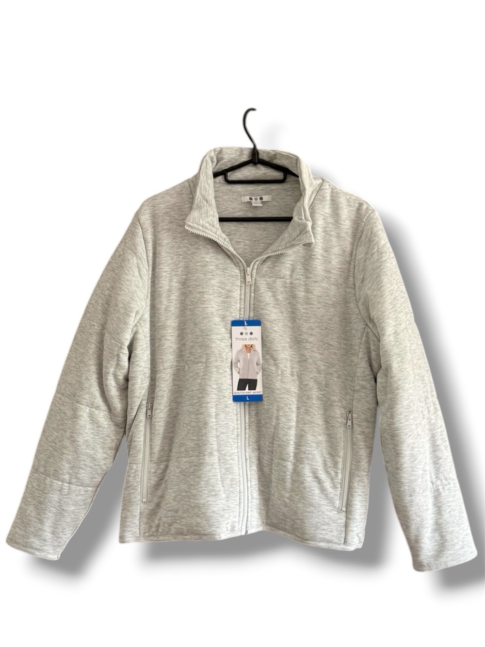 Three Dots Womens Knit Quilted Jacket Large